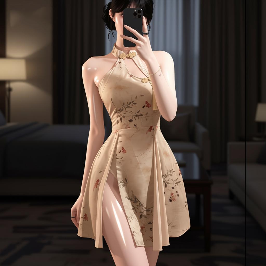 Sườn xám cách tân cổ tàu in hoạ tiết hở lưng sexy gợi cảm cosplay cổ trang trung hoa cổ điển thanh lịch  N582