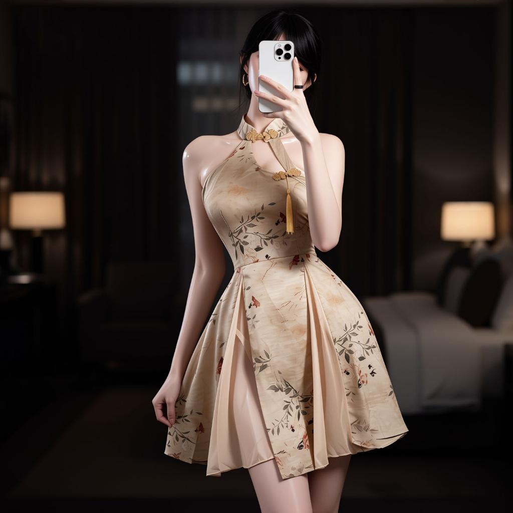 Sườn xám cách tân cổ tàu in hoạ tiết hở lưng sexy gợi cảm cosplay cổ trang trung hoa cổ điển thanh lịch  N582