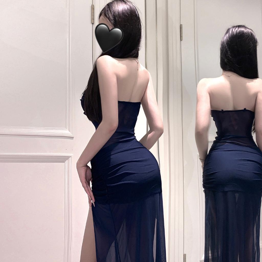 Đầm ngủ dài maxi xuyên thấu xẻ tà đùi quyến rũ sang chảnh váy ống tiểu thư ôm body gợi cảm xinh xắn  N257