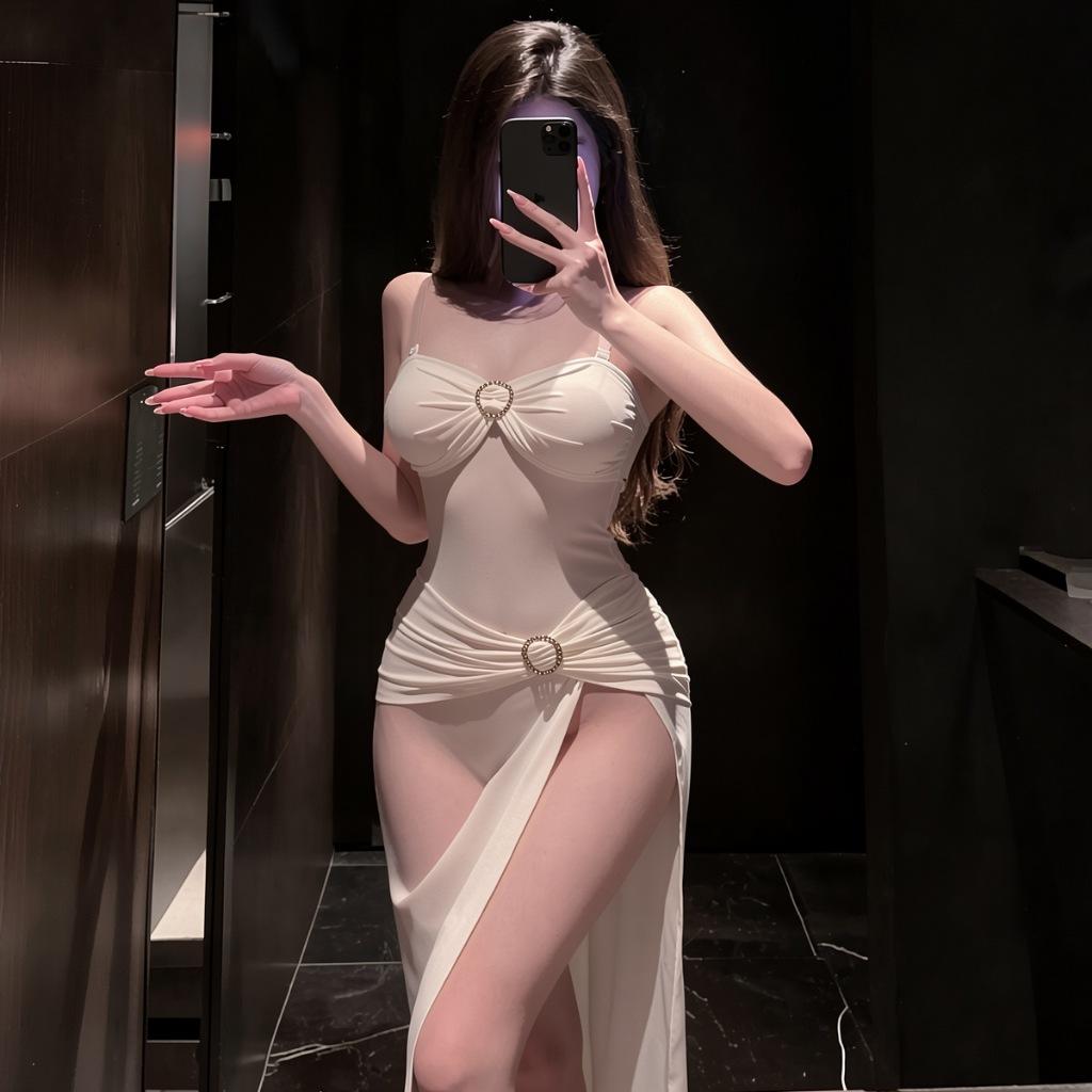 Đầm ngủ dài maxi xuyên thấu xẻ tà đùi quyến rũ sang chảnh váy ống tiểu thư ôm body gợi cảm xinh xắn  N257