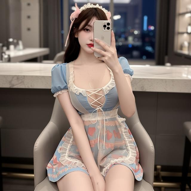 Cosplay hầu gái sexy xanh họa tiết trái dâu strawberry dễ thương cao cấp set ngủ nữ quản gia kèm phụ kiện gợi cảm N378