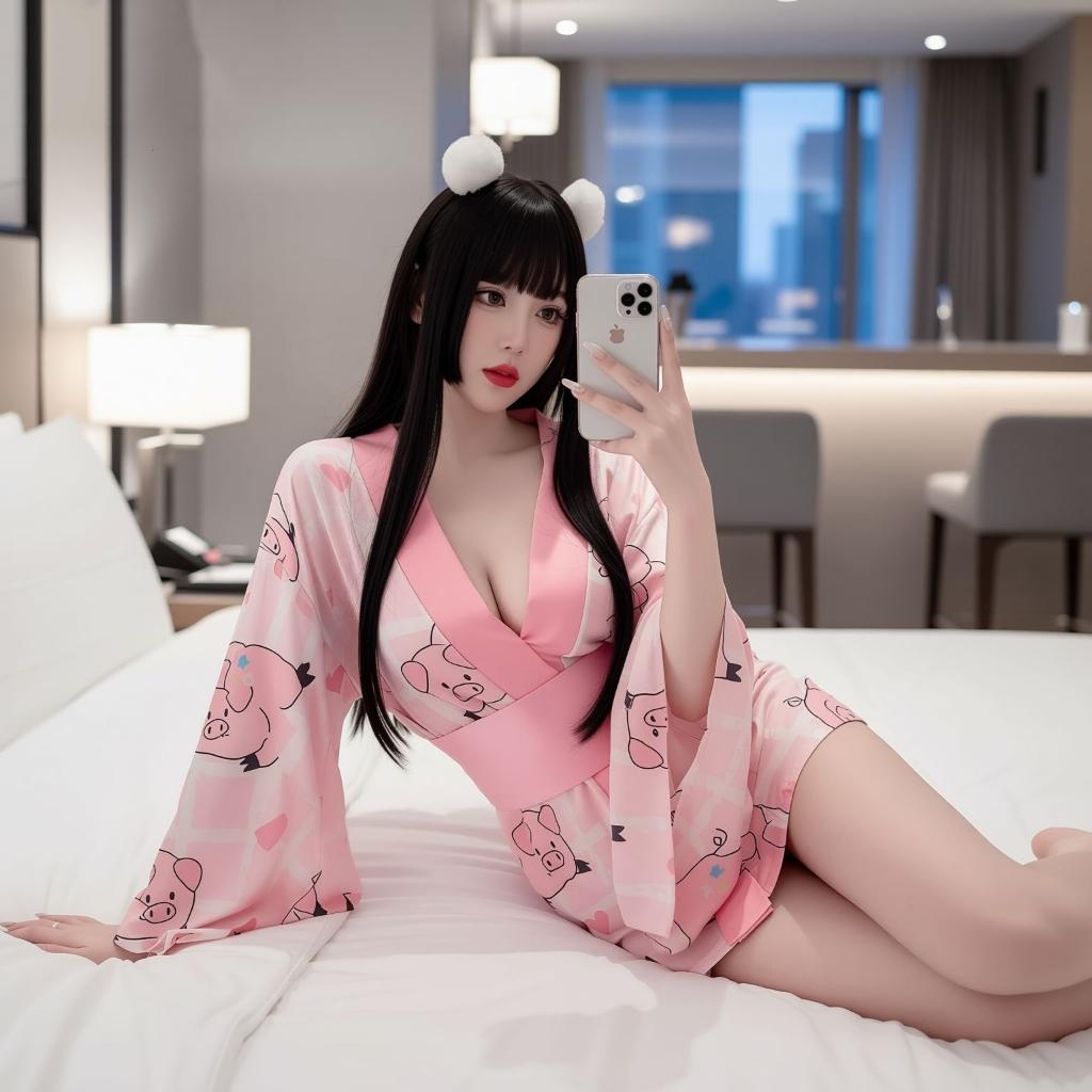 Đồ ngủ kimono nữ hoạ tiết heo con đáng yêu dễ thương cosplay sexy áo choàng ngủ dài tay xẻ V1 quyến rũ  N346