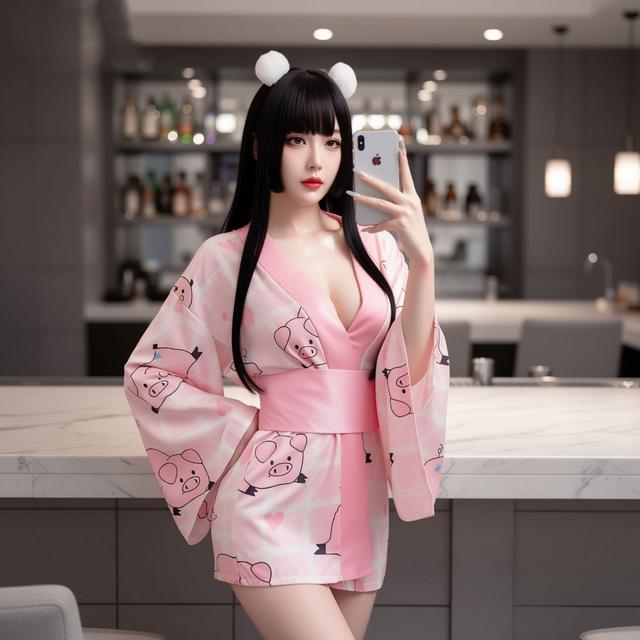 Đồ ngủ kimono nữ hoạ tiết heo con đáng yêu dễ thương cosplay sexy áo choàng ngủ dài tay xẻ V1 quyến rũ  N346