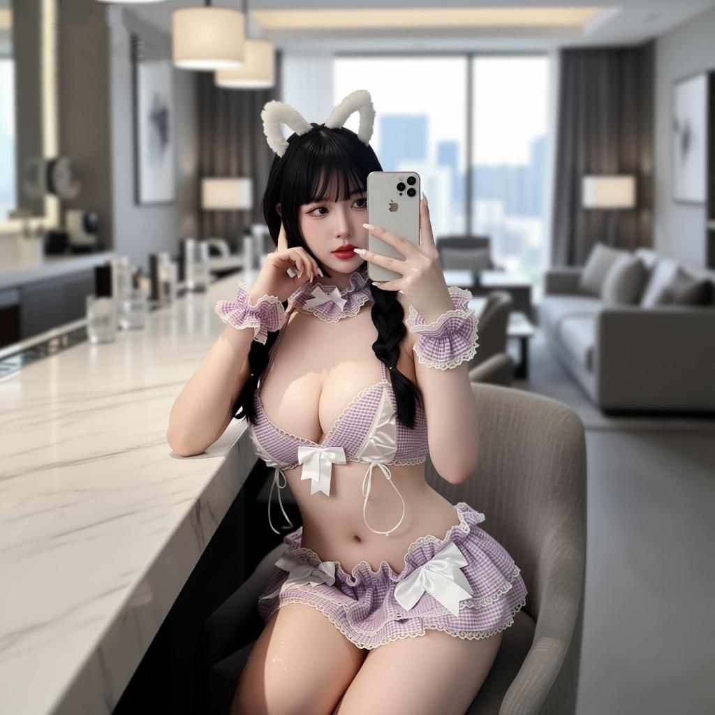 Cosplay hầu gái anime xẻ V1 phối nơ xinh xắn gợi cảm váy ngủ xếp ly nàng hầu dáng xoè đáng yêu quyến rũ  N371