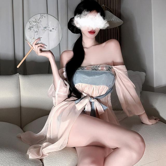 Váy cosplay cổ trang trung hoa voan xuyên thấu quyến rũ dịu dàng đồ ngủ hanfu xẻ tà gợi cảm thanh lịch  N382