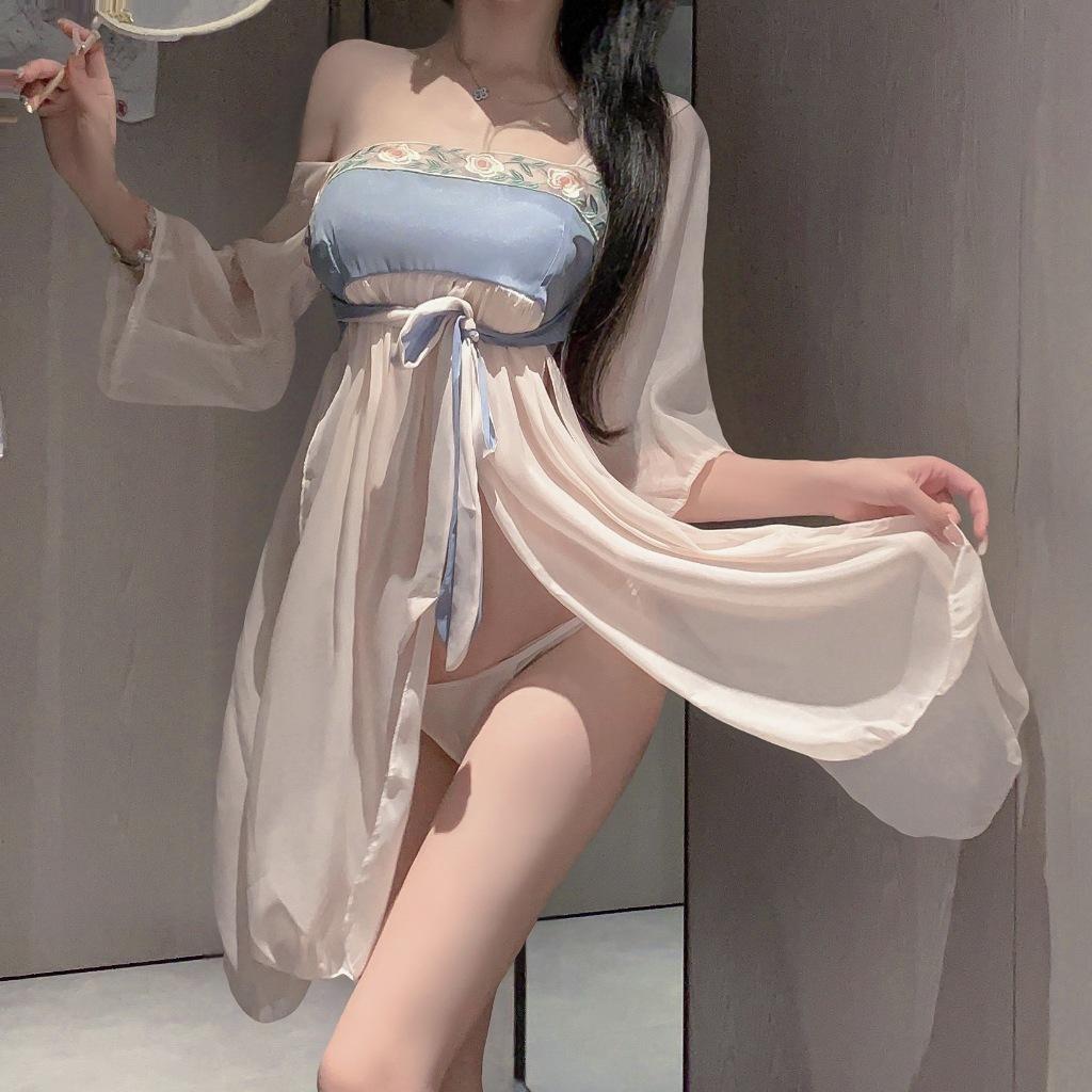 Váy cosplay cổ trang trung hoa voan xuyên thấu quyến rũ dịu dàng đồ ngủ hanfu xẻ tà gợi cảm thanh lịch  N382