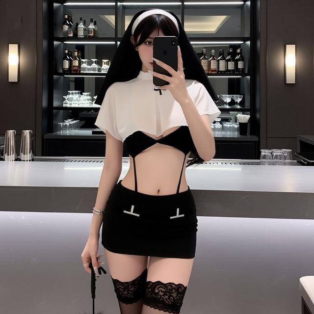 Cosplay tu nữ sĩ ôm body khoe eo đáng yêu quyến rũ set đồ hoá trang halloween ma sơ gợi cảm cao cấp  N597