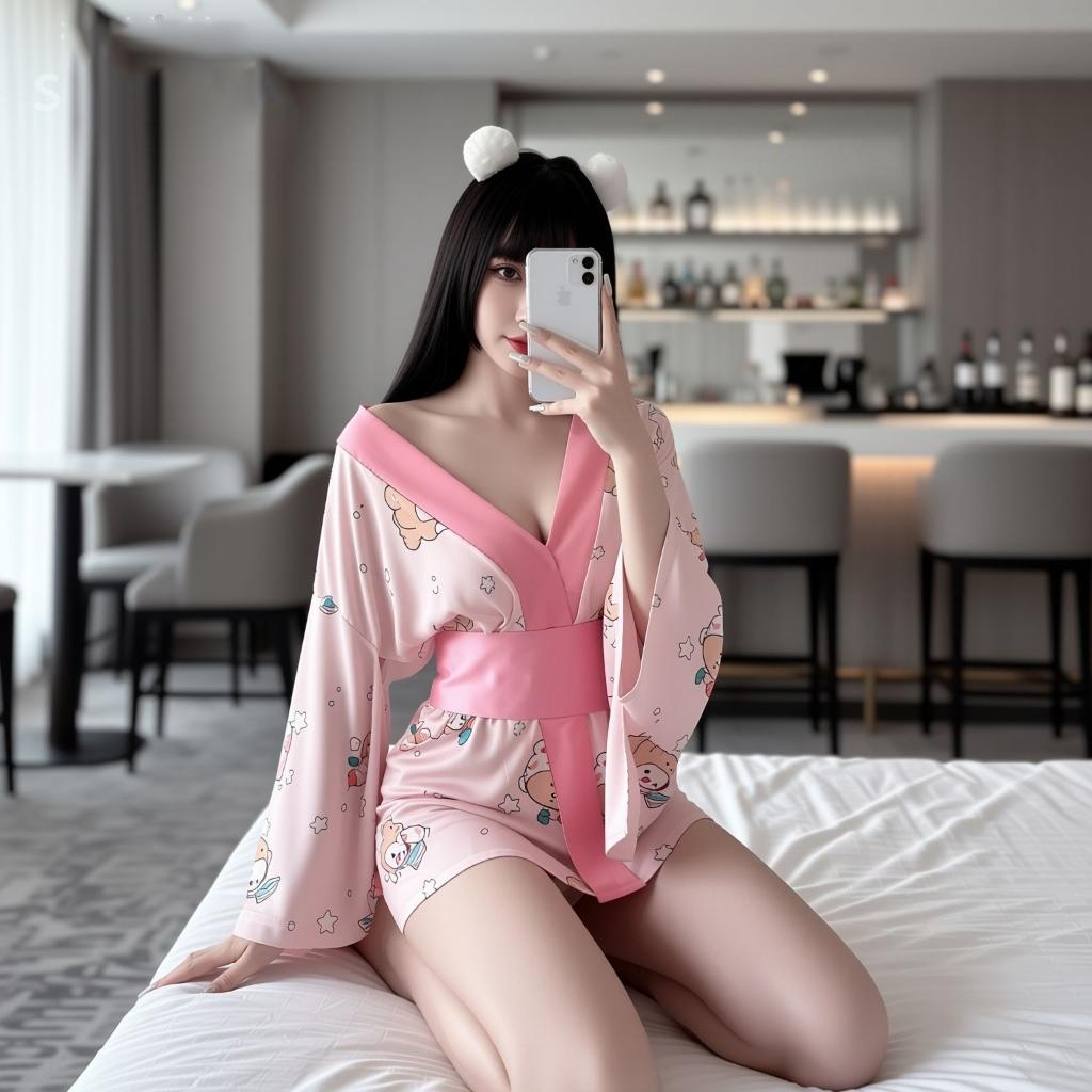 Đồ ngủ kimono Nhật Bản in hoạ tiết động vật anime xinh yêu dễ thường áo choàng ngủ sexy xẻ V1 gợi cảm  N740