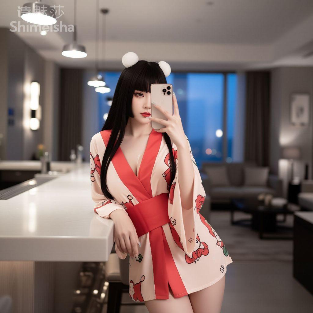 Đồ ngủ kimono Nhật Bản in hoạ tiết động vật anime xinh yêu dễ thường áo choàng ngủ sexy xẻ V1 gợi cảm  N740