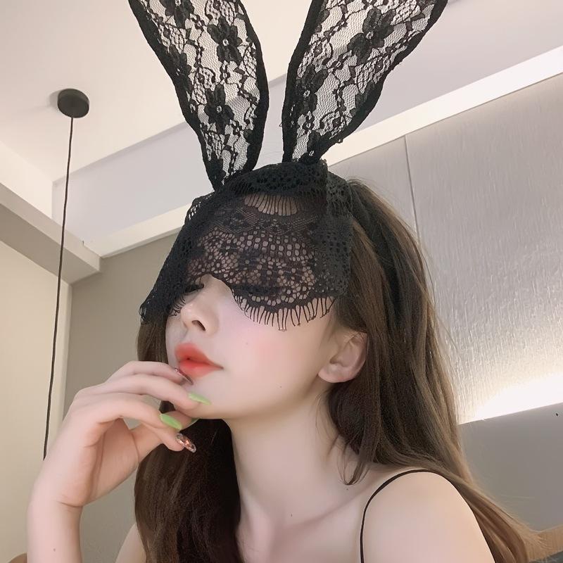 Cài tai thỏ ren dễ thương đáng yêu mặt nạ kèm tai bé thỏ đen trắng / phụ kiện chụp ảnh phối đồ cosplay  T604