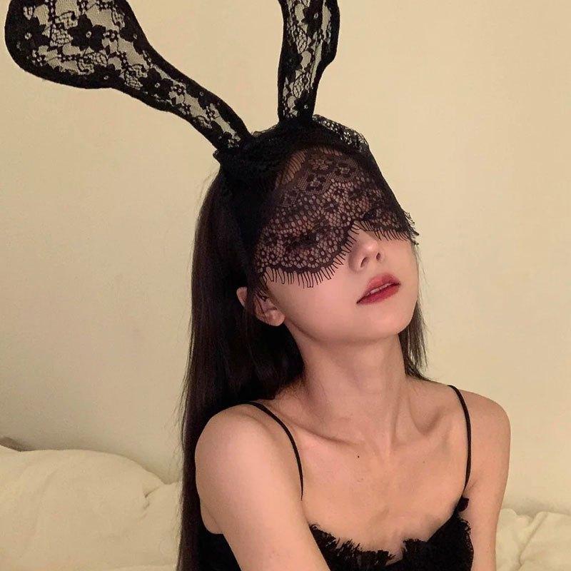 Cài tai thỏ ren dễ thương đáng yêu mặt nạ kèm tai bé thỏ đen trắng / phụ kiện chụp ảnh phối đồ cosplay  T604
