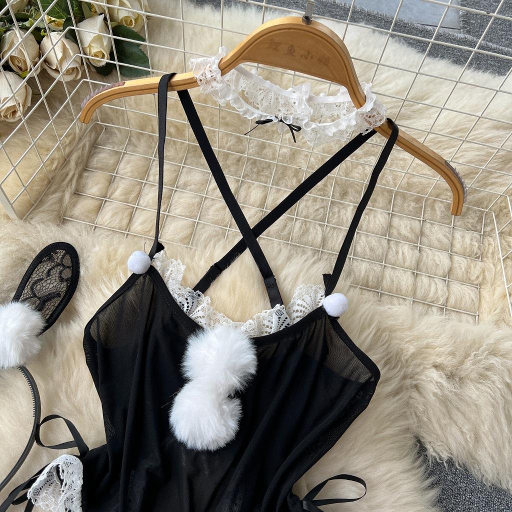 Set cosplay thỏ bông trắng sexy gợi cảm bodysuit đồ ngủ liền thân bunny đen xẻ đáy bonita quyến rũ  N333  HCM