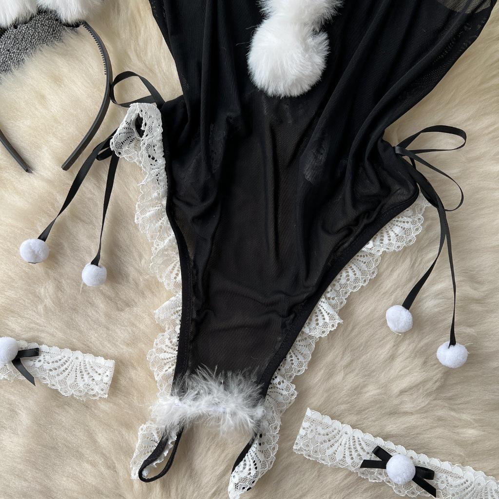 Set cosplay thỏ bông trắng sexy gợi cảm bodysuit đồ ngủ liền thân bunny đen xẻ đáy bonita quyến rũ  N333  HCM