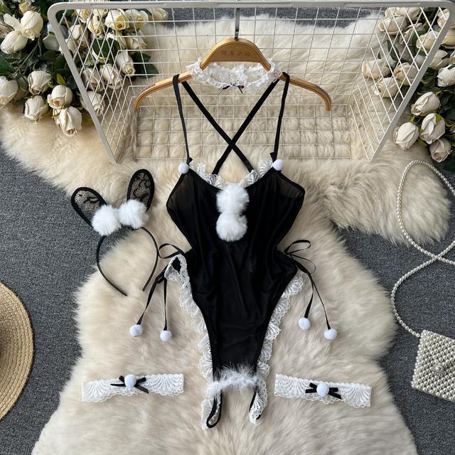 Set cosplay thỏ bông trắng sexy gợi cảm bodysuit đồ ngủ liền thân bunny đen xẻ đáy bonita quyến rũ  N333  HCM