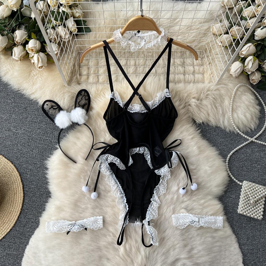 Set cosplay thỏ bông trắng sexy gợi cảm bodysuit đồ ngủ liền thân bunny đen xẻ đáy bonita quyến rũ  N333  HCM