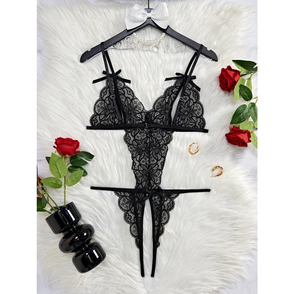 Bodysuits đồ lót liền thân xẻ V1 ren hoa sexy gợi cảm áo ngủ 1 mảnh hở đáy đen đỏ trăng quyến rũ tinh tế  N939