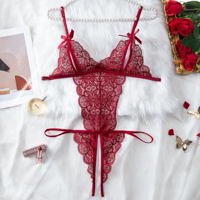 Bodysuits đồ lót liền thân xẻ V1 ren hoa sexy gợi cảm áo ngủ 1 mảnh hở đáy đen đỏ trăng quyến rũ tinh tế  N939