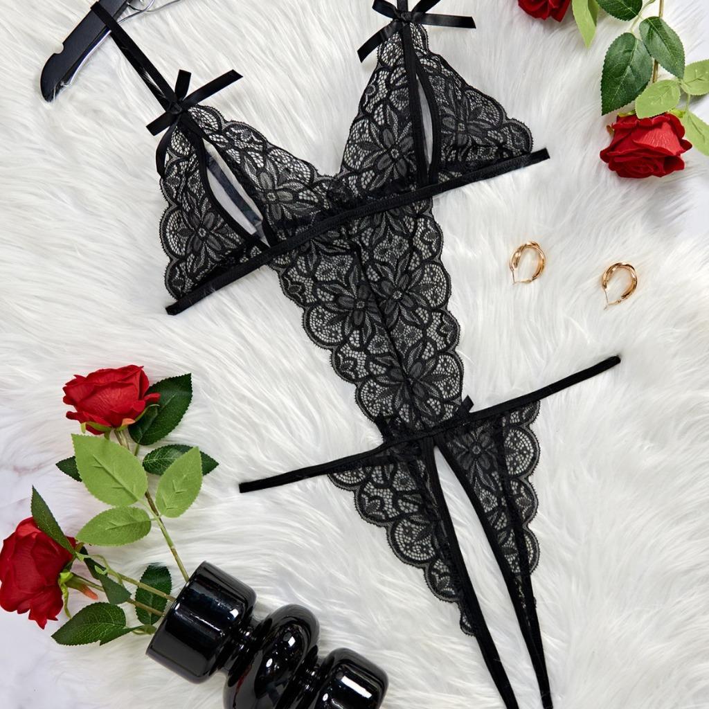 Bodysuits đồ lót liền thân xẻ V1 ren hoa sexy gợi cảm áo ngủ 1 mảnh hở đáy đen đỏ trăng quyến rũ tinh tế  N939