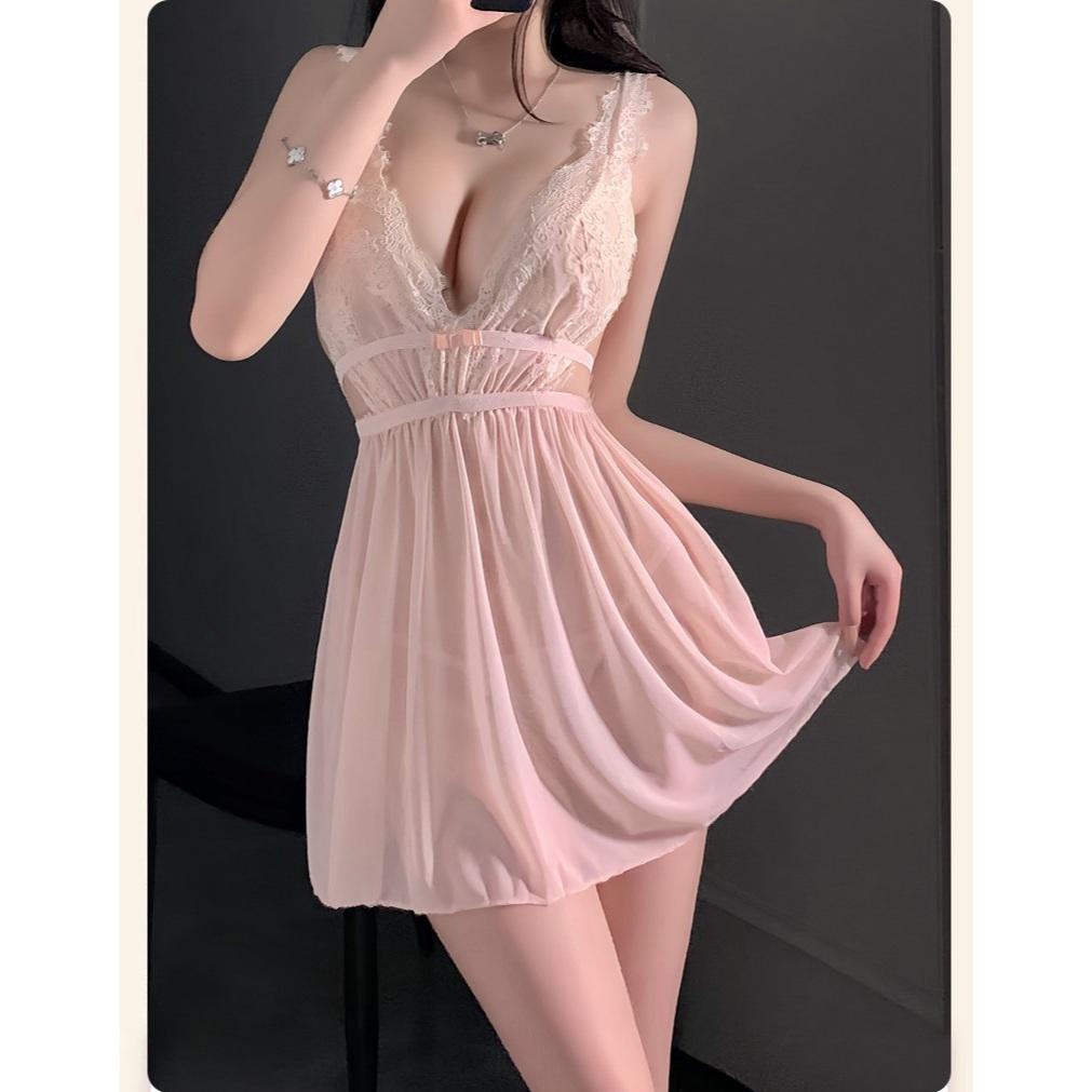Váy ngủ sexy ren xuyên thấu dáng xoè đáng yêu gợi cảm đầm tiểu thư xẻ sau hở lưng kèm chip xinh quyến rũ  N281
