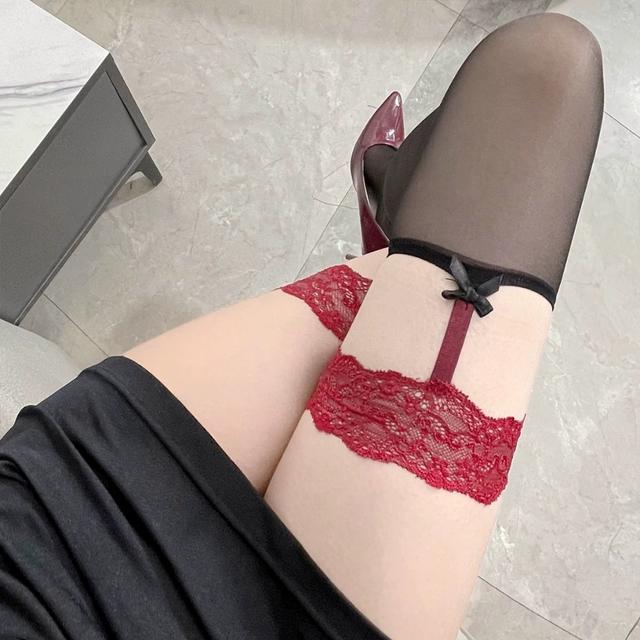 Tất trơn nơ sexy phối choker vòng đùi ren cực xinh cá tính vớ cosplay nữ chống tụt đen trắng gợi cảm  T937