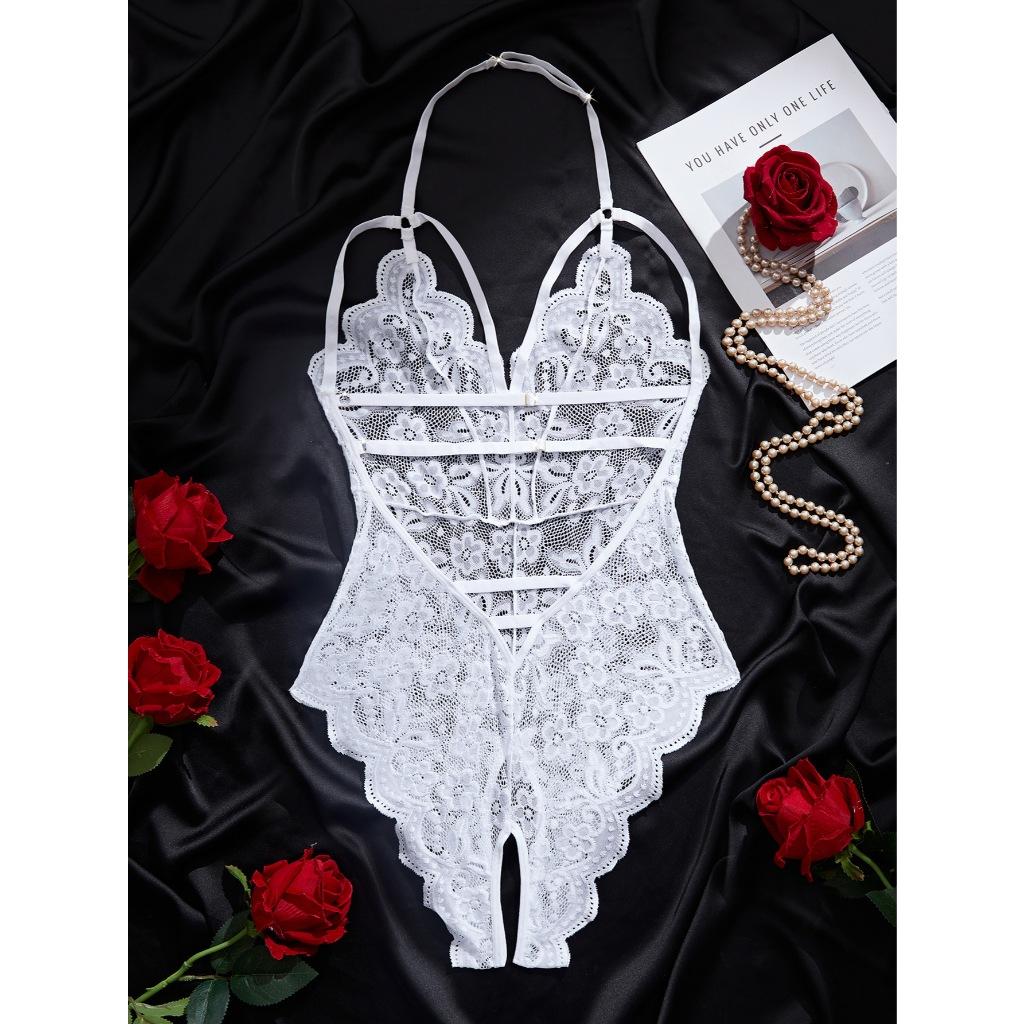 Bodysuits đồ lót liền thân xẻ đáy ren hoa sexy quyến rũ áo ngủ 1 mảnh phối dây ngực đen đỏ trắng gợi cảm  N906