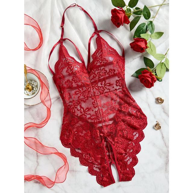Bodysuits đồ lót liền thân xẻ đáy ren hoa sexy quyến rũ áo ngủ 1 mảnh phối dây ngực đen đỏ trắng gợi cảm  N906