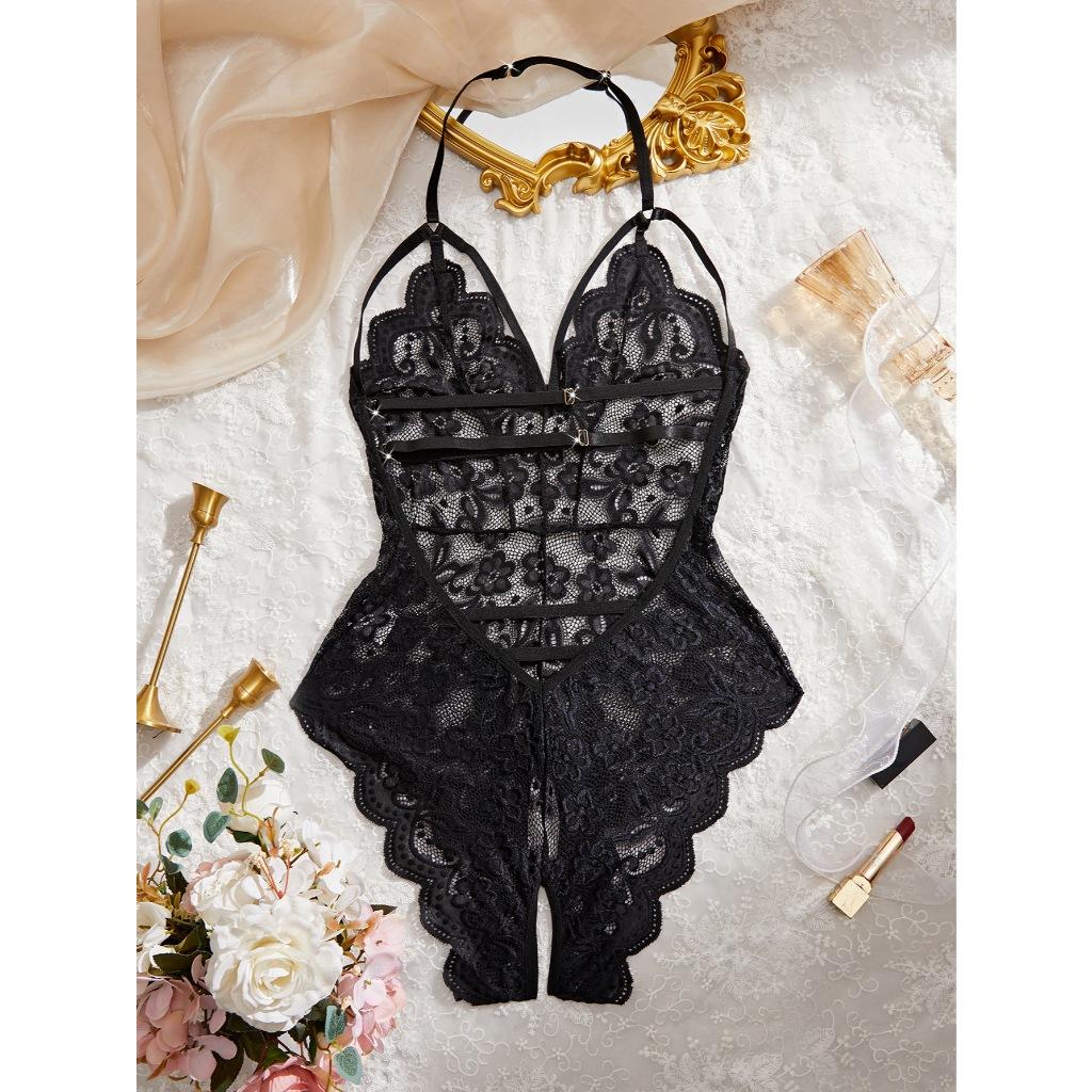 Bodysuits đồ lót liền thân xẻ đáy ren hoa sexy quyến rũ áo ngủ 1 mảnh phối dây ngực đen đỏ trắng gợi cảm  N906