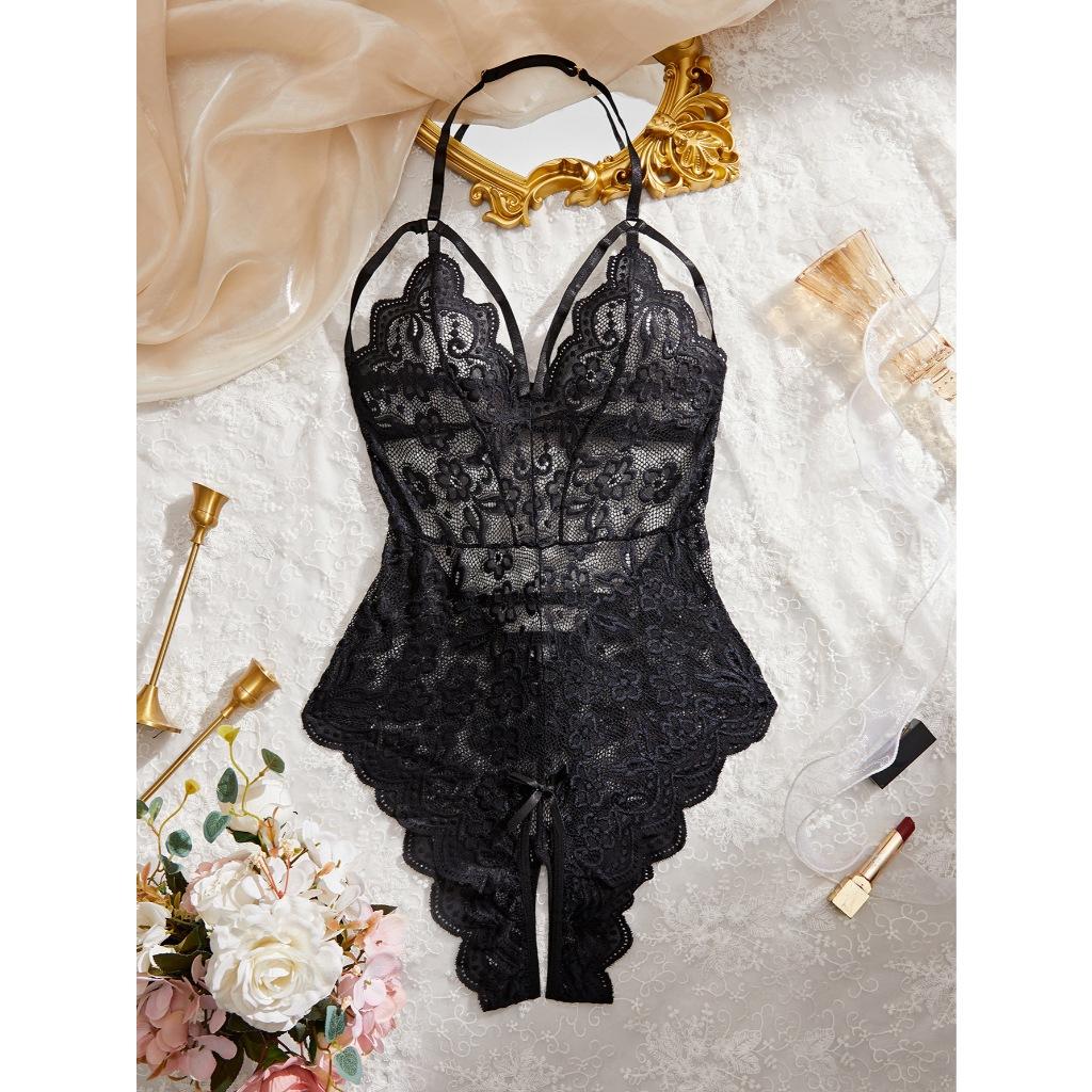 Bodysuits đồ lót liền thân xẻ đáy ren hoa sexy quyến rũ áo ngủ 1 mảnh phối dây ngực đen đỏ trắng gợi cảm  N906