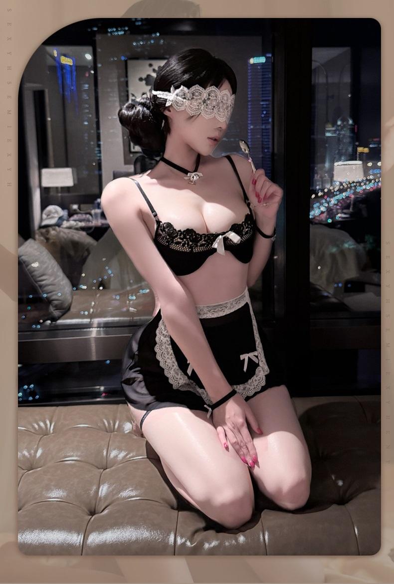 Set đồ lót cosplay hầu gái có gọng gợi cảm đáng yêu đồ ngủ nữ giúp việc ren xuyên thấu quyến rũ tinh tế  N578