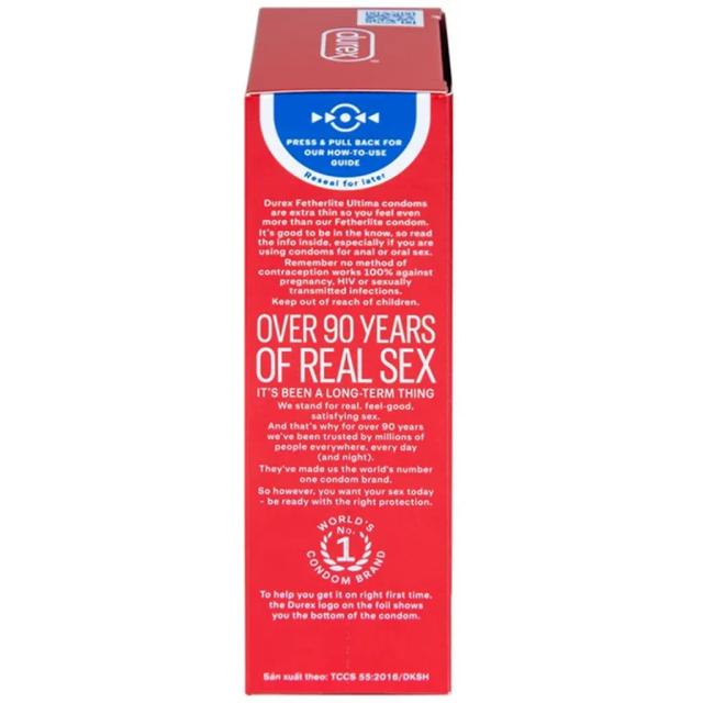 Bao cao su Durex Fetherlite Ultima siêu mỏng dùng tránh thai và các bệnh lây nhiễm (12 cái)