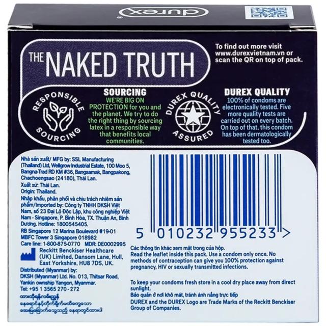 Bao cao su Durex Performa chứa nhiều gel làm mát, kéo dài thời gian quan hệ (3 cái)