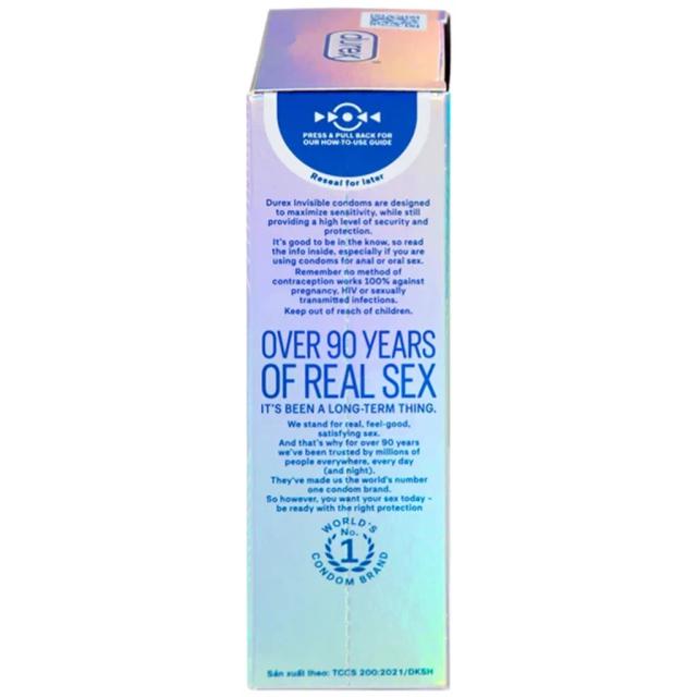Bao cao su Durex Invisible Extra Thin Extra Sensitive siêu mỏng, vừa vặn và ôm sát (10 cái)