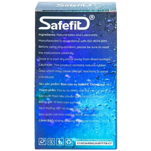 Bao cao su Safefit Freezer Max S52 chứa nhiều gel làm mát, kéo dài thời gian (Hộp 10 cái)