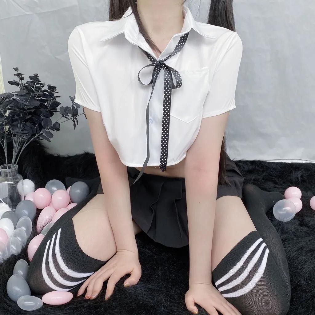 Đồ cosplay nữ sinh Hàn Quốc anime sexy đáng yêu váy xếp ly áo croptop kèm cà vạt nơ học sinh dễ thương N716