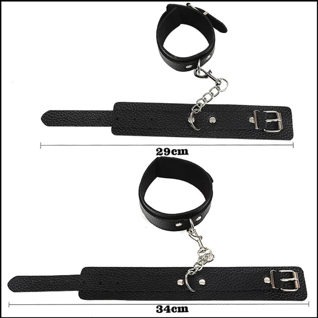 Bộ BDSM 10 Món Da Màu Đen – Bịt Mắt, Ball Gag, Còng Tay Chân, Dây Trói, Roi & Kẹp