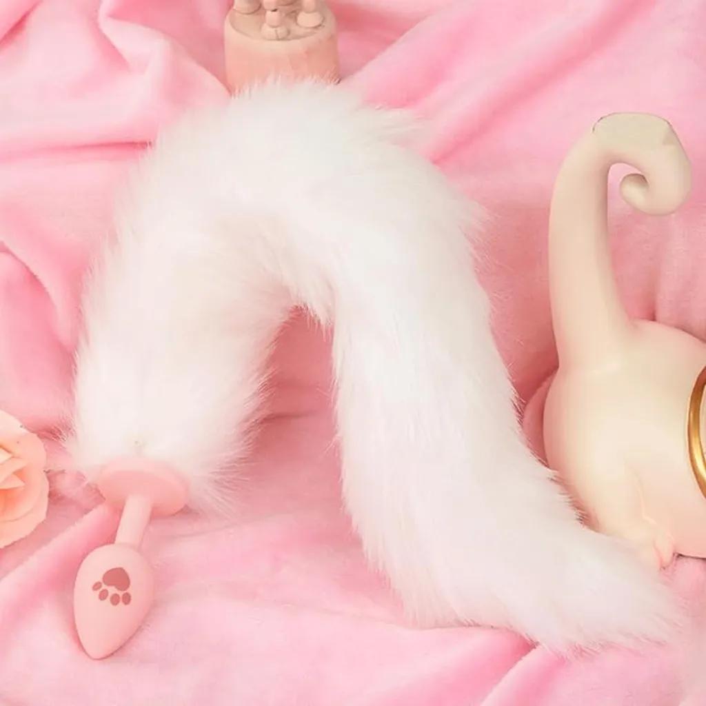 Đuôi Cáo Cosplay Gắn Hậu Môn Hình Bàn Chân Mèo Trắng Hồng