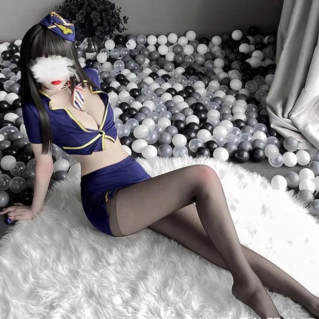 Cosplay tiếp viên hàng không cao cấp ôm body xẻ ngực sexy quyến rũ đồ ngủ nữ thư ký anime gợi cảm N723