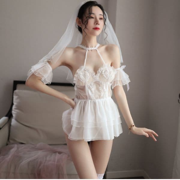 Đồ ngủ sexy gợi cảm, bộ nội y cosplay cô dâu sexy váy ren ngọt ngào