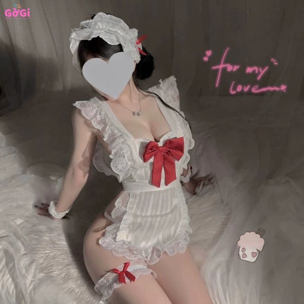 Đồ ngủ sexy cô hầu gái dễ thương gợi cảm, quyến rũ ( màu trắng+ đỏ)