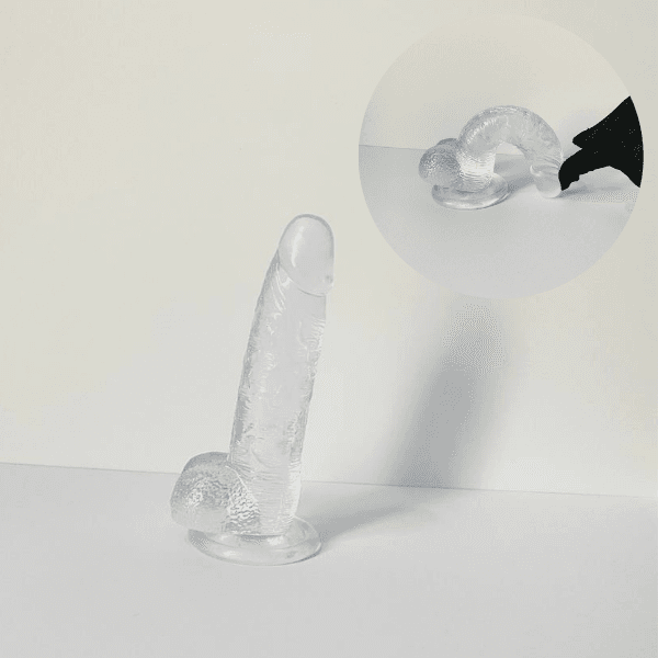 Dương vật giả trong suốt mềm mại mạnh mẽ có cốc hút thủ công cho nữ