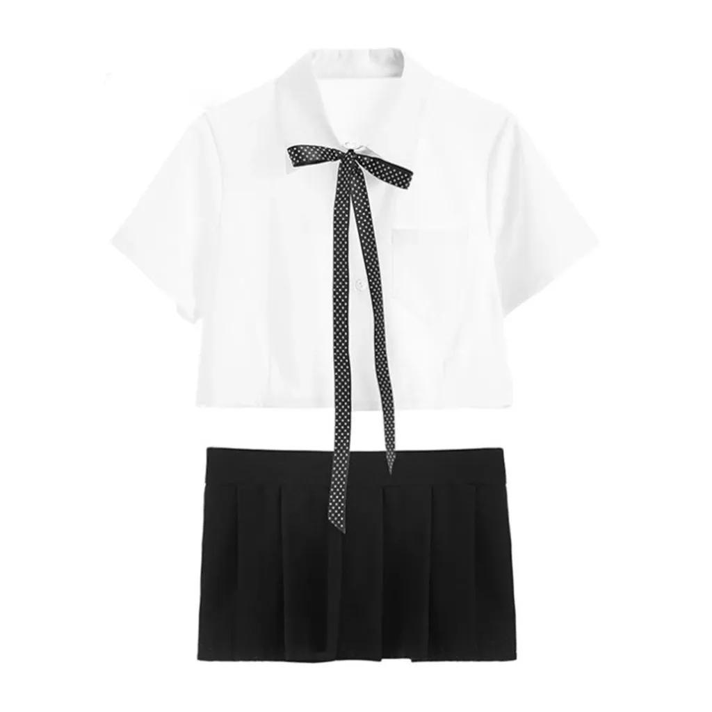 Đồ cosplay nữ sinh Hàn Quốc anime sexy đáng yêu váy xếp ly áo croptop kèm cà vạt nơ học sinh dễ thương N716