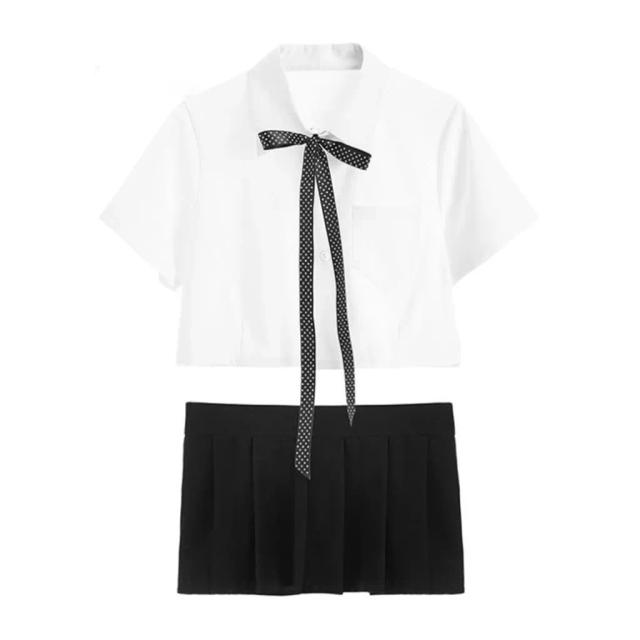 Đồ cosplay nữ sinh Hàn Quốc anime sexy đáng yêu váy xếp ly áo croptop kèm cà vạt nơ học sinh dễ thương N716