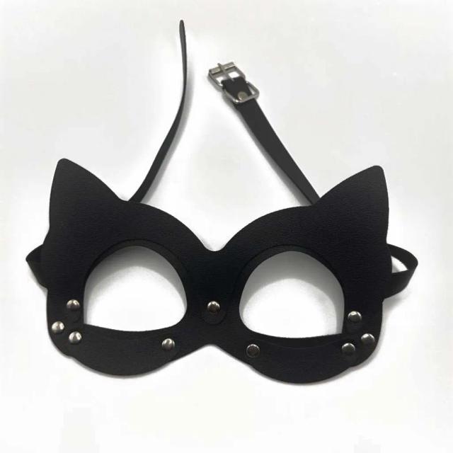 Mặt Nạ Mèo Đen Cosplay BDSM Da PU