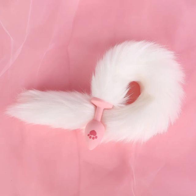Đuôi Cáo Cosplay Gắn Hậu Môn Hình Bàn Chân Mèo Trắng Hồng