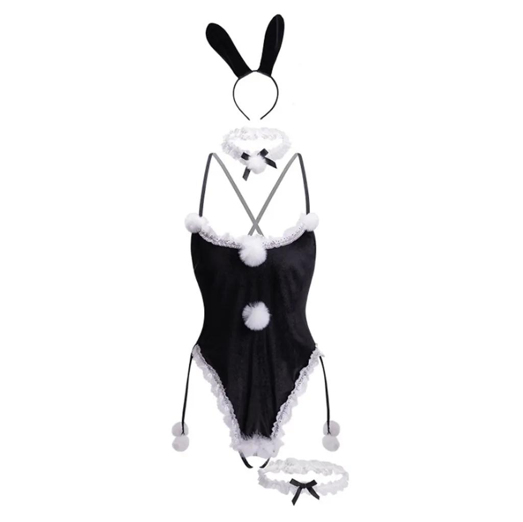 Set cosplay thỏ bông trắng sexy gợi cảm bodysuit đồ ngủ liền thân bunny đen xẻ đáy bonita quyến rũ N333