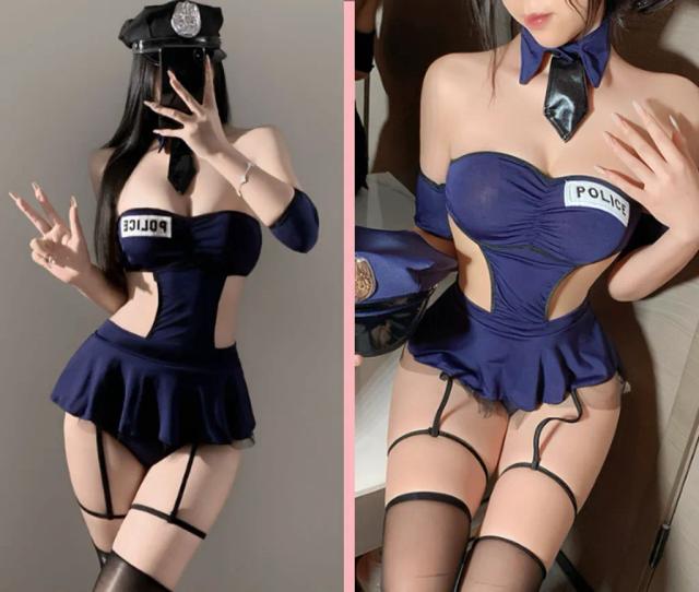 Cosplay cảnh sát xanh liền thân siêu xinh gợi cảm bodysuit nữ tiếp viên cơ trưởng kèm phụ kiện quyến rũ N709