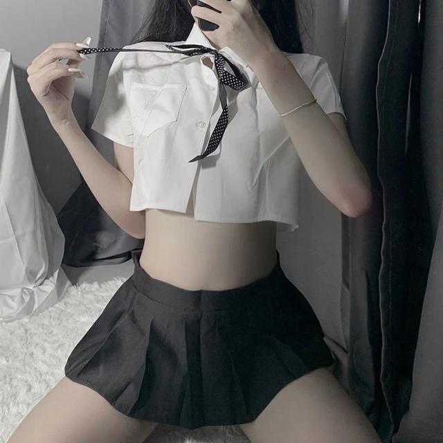 Đồ cosplay nữ sinh Hàn Quốc anime sexy đáng yêu váy xếp ly áo croptop kèm cà vạt nơ học sinh dễ thương N716