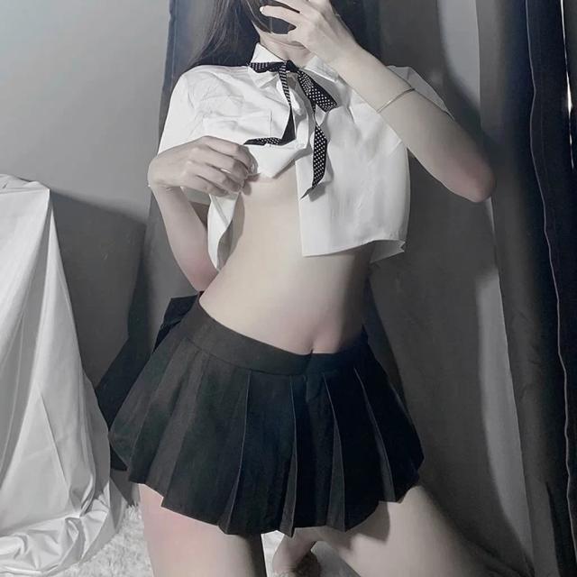 Đồ cosplay nữ sinh Hàn Quốc anime sexy đáng yêu váy xếp ly áo croptop kèm cà vạt nơ học sinh dễ thương N716