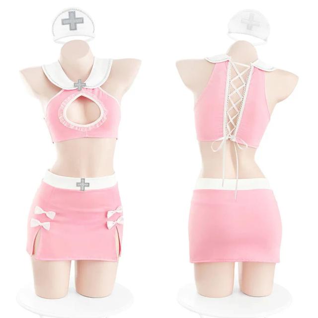 Đồ ngủ gợi cảm cosplay cô y tá khoét ngực sexy quyến rũ set nữ bác sĩ hồng ôm body tôn dáng dễ thương N352