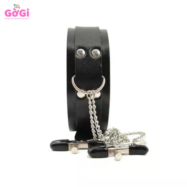 Vòng Cổ BDSM Kèm Kẹp Ngực & Xích Kim Loại